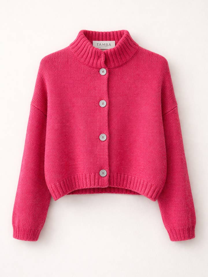 TAMBA - Wholesale Cardigan - Women's - Angora alpaca cardigan with stand-up collar and button placket5