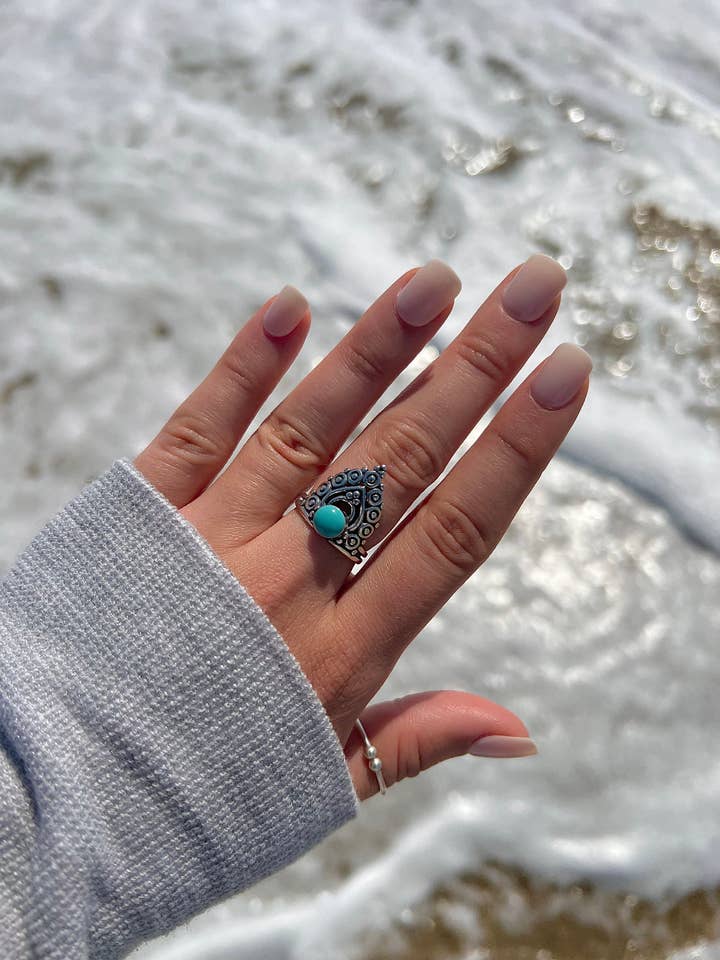 Turquoise Sterling Silver Ocean Lovers Beach Ring for wholesale by 7 Seas Artistry