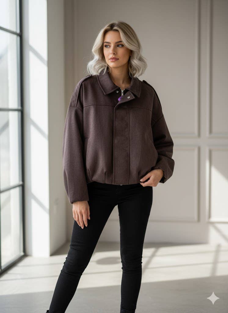 Brown Elegant Oversized Women's Blazer for wholesale on Faire0