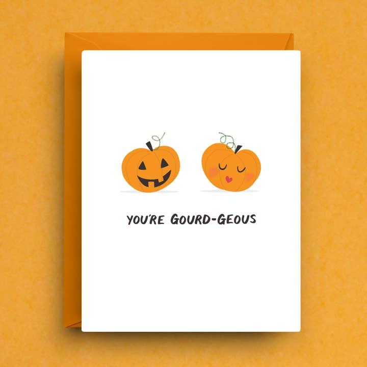 Autumn Pumpkin Greeting Card – You’re Gourd-geous Fall card for wholesale by Nicole Marie Paperie