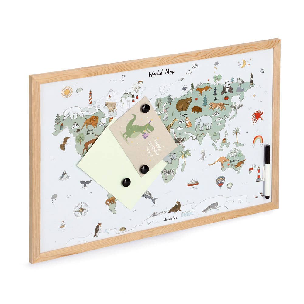 natureza Mapa-múndi magnético e branco de metal e pinho para venda a revendedores na Faire2