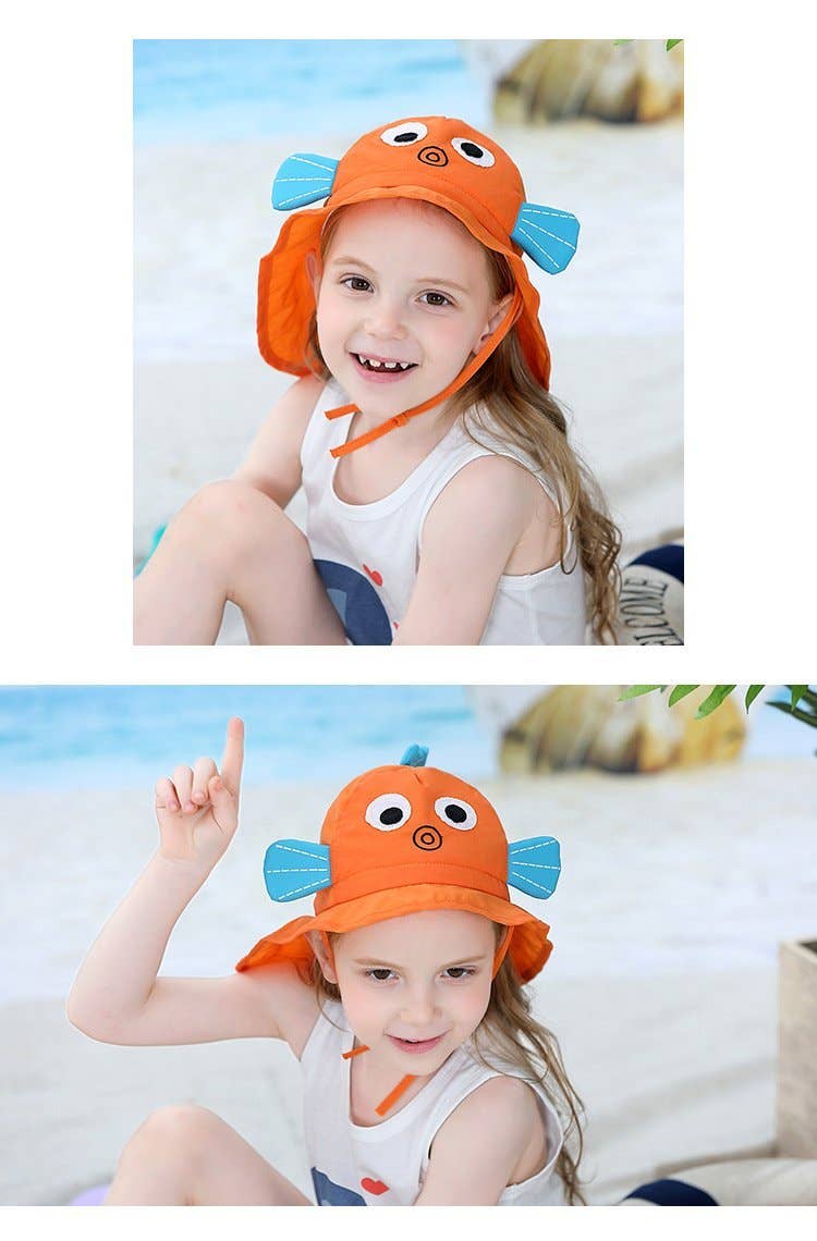 orange Cartoon Goldfish Cute Outdoor Sunscreen Children's Shawl Hat for wholesale on Faire3