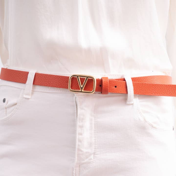 Leather belt with gold buckle BK0092-2 for wholesale by Cecile Wang
