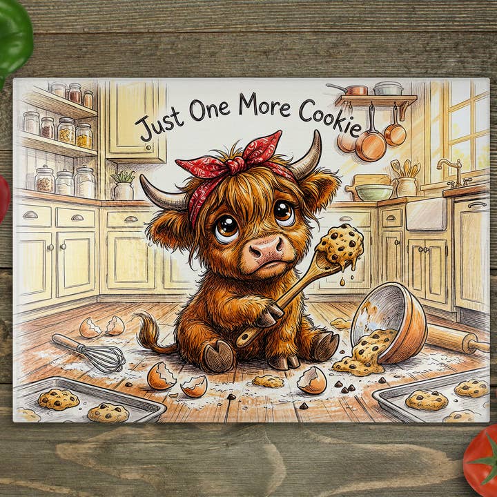Highland Cow Cookie Glass Cutting Board for wholesale by Beautiful Creations by Laney