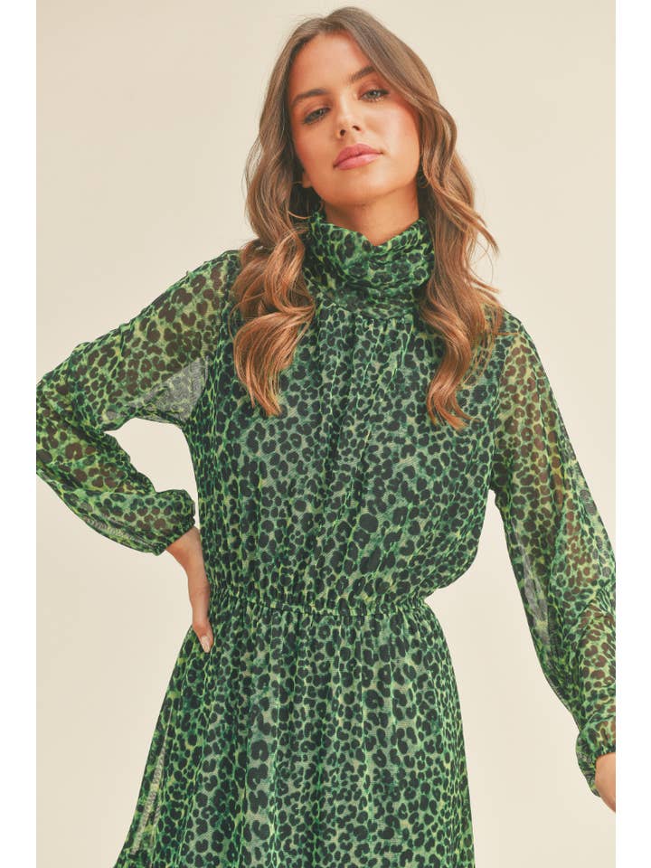 If She Loves - Wholesale Dress - Women's - ISD1241 Animal Print Mesh Dress Green