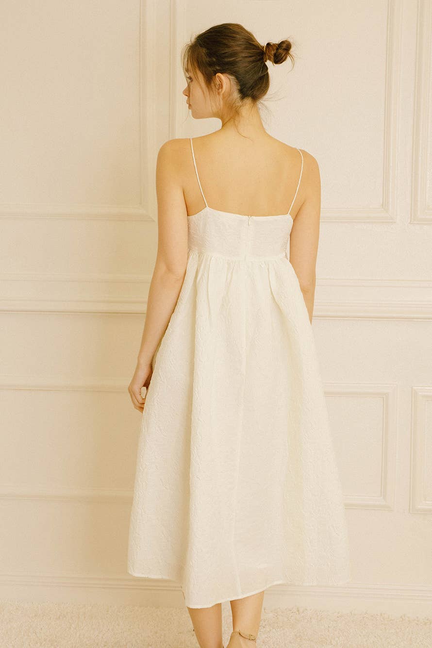 Ivory JD4552- Monochromatic Embossed Floral Midi Dress for wholesale on Faire3