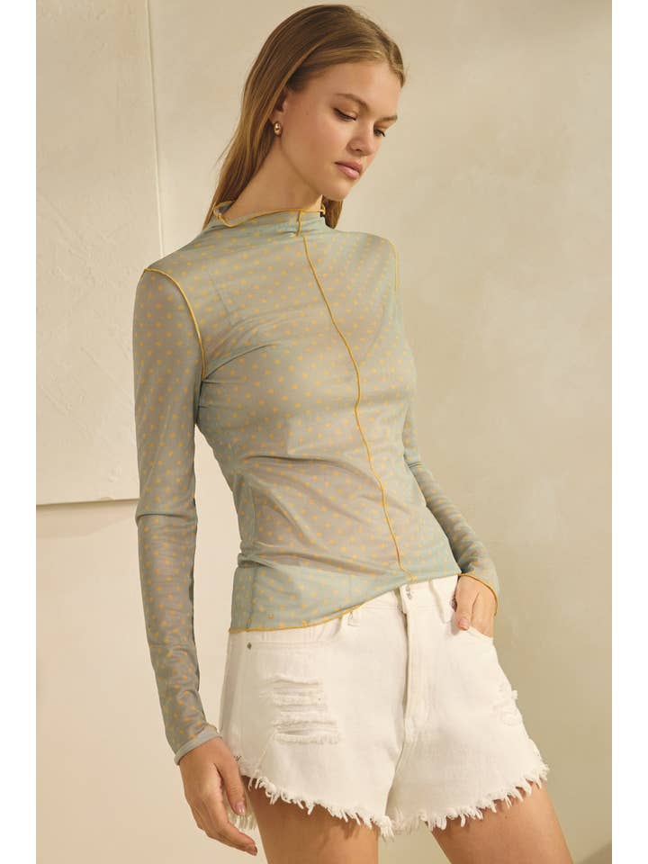 Oddi - Wholesale Knit Top - Women's - Polka Dot Mesh Turtleneck Top6