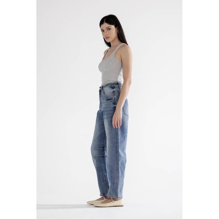 DARK SAPPHIRE SUPER HIGH ANKLE BARREL-LEG JEANS - 3.5% Viscose for wholesale on Faire3