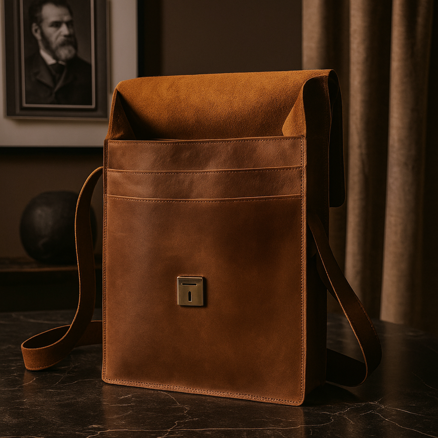 Hides - Venta al por mayor Maletín - Hombre - Bolso de cuero marrón silla minimalista tipo bandolera Montreal14