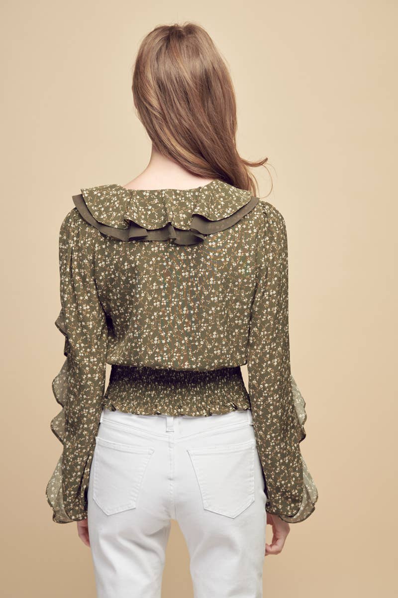 Petal Dew - Vendita all'ingrosso Camicetta - Donna - BLUSA FLOREALE TOP SMOCKING CROPPED INCRESPATO - P000305