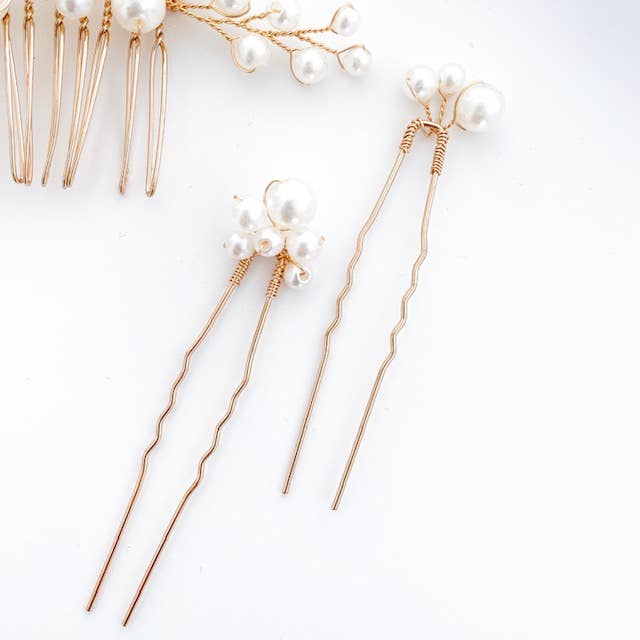 Nicholls Jewellery - Wholesale Hair Pin - Pearl Comb and Pin 5 piece set (Gold)3