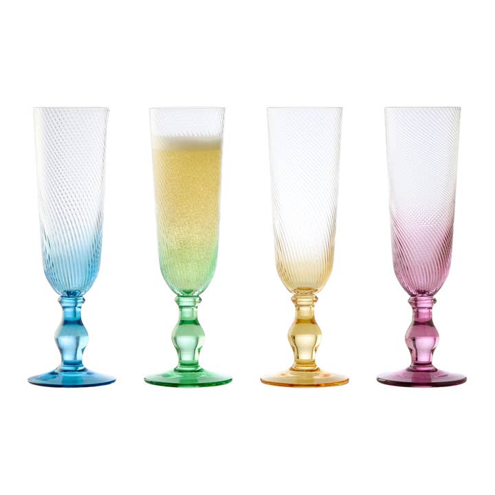 Set of 4 Swirl Champagne Flutes for wholesale by The DRH Collection Ltd