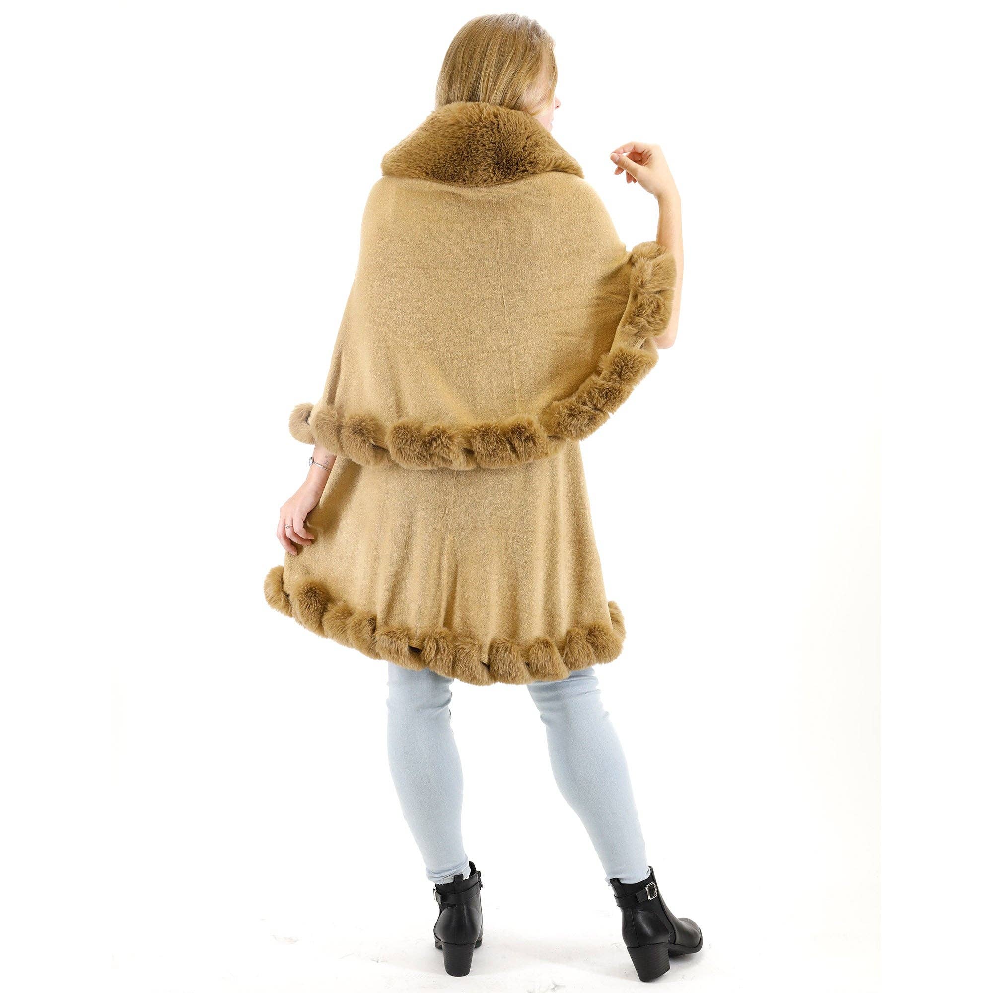TAPA fashion - Wholesale Poncho - Women's - Solid Color Fur Double Layer Poncho SH925 (3PC)22