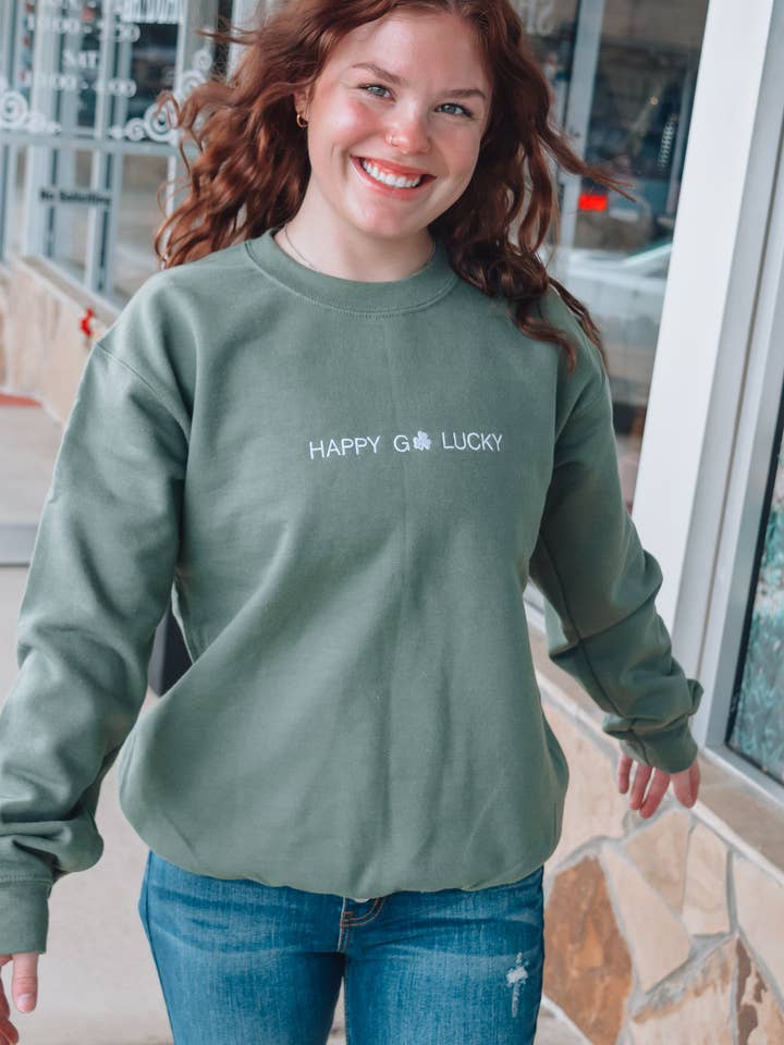 Spirit+Tribe - Wholesale Sweatshirt - Women's - HAPPY GO LUCKY EMBROIDERED SWEATER2