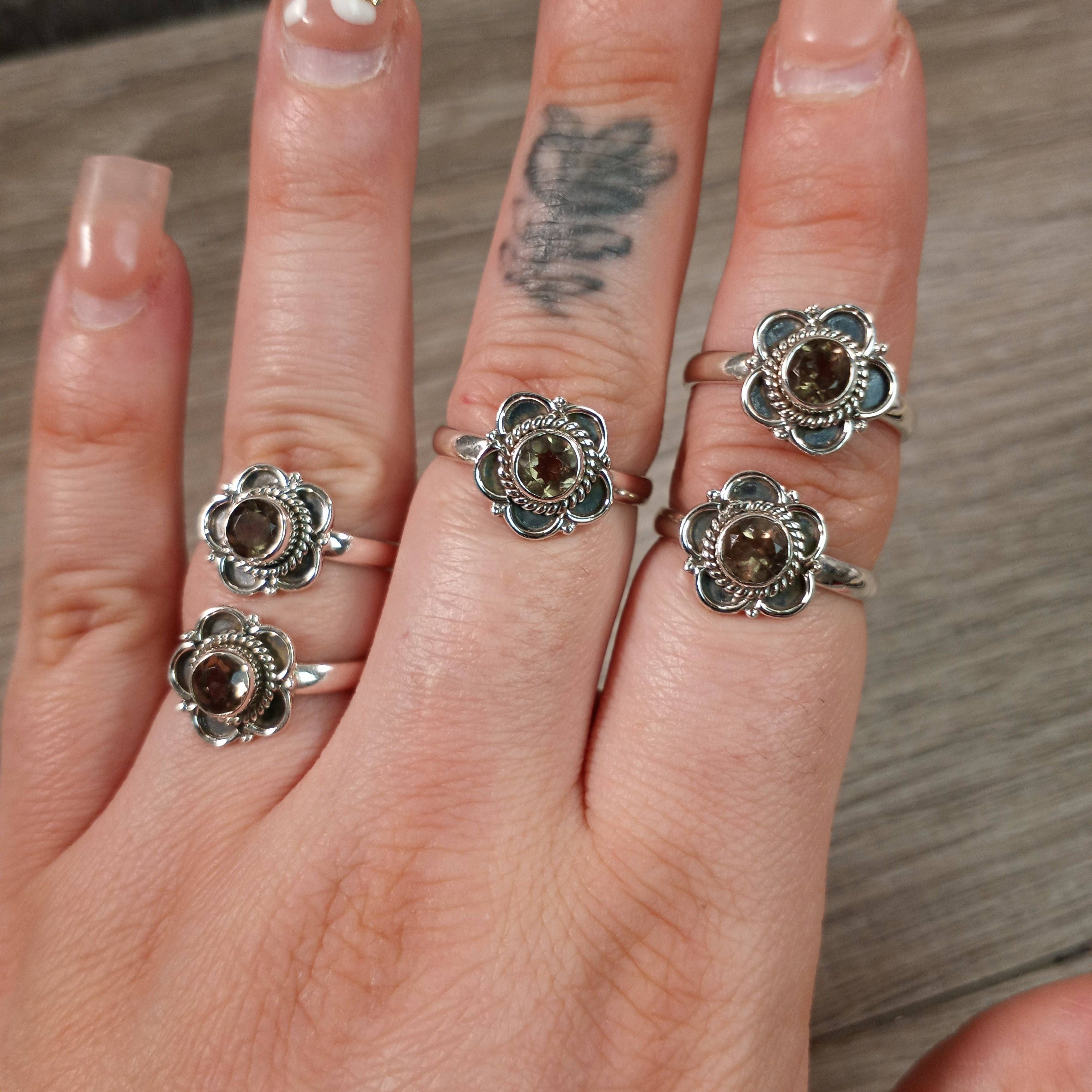 Keystone Crystals - Venta al por mayor Anillos grandes/de cóctel - Anillo bohemio de flor con piedra preciosa en plata esterlina3