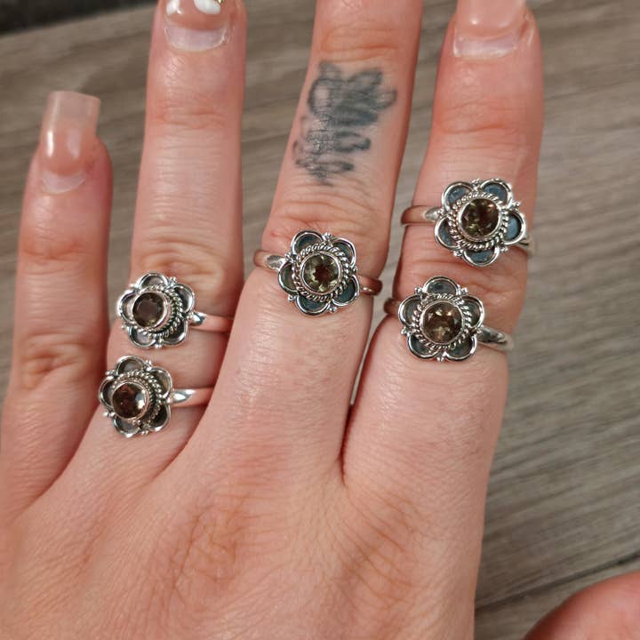 Keystone Crystals - Wholesale Cocktail/statement ring - Gemstone Ring Sterling Silver Boho Flower6