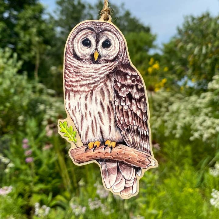 Barred Owl Wood Print Christmas Ornament for wholesale by Allison Stoiser Art