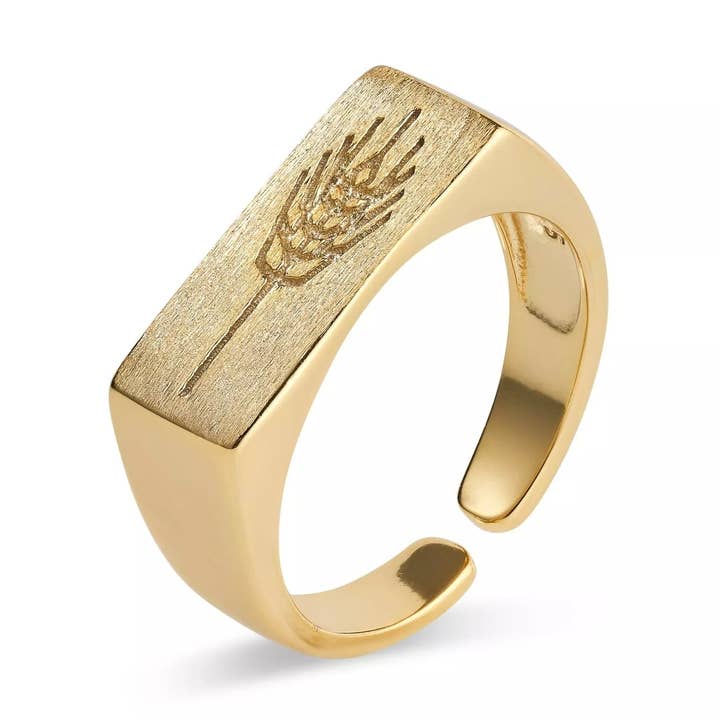 Thick 18K Gold Wheat Signet Ring for wholesale by Elk & Bloom