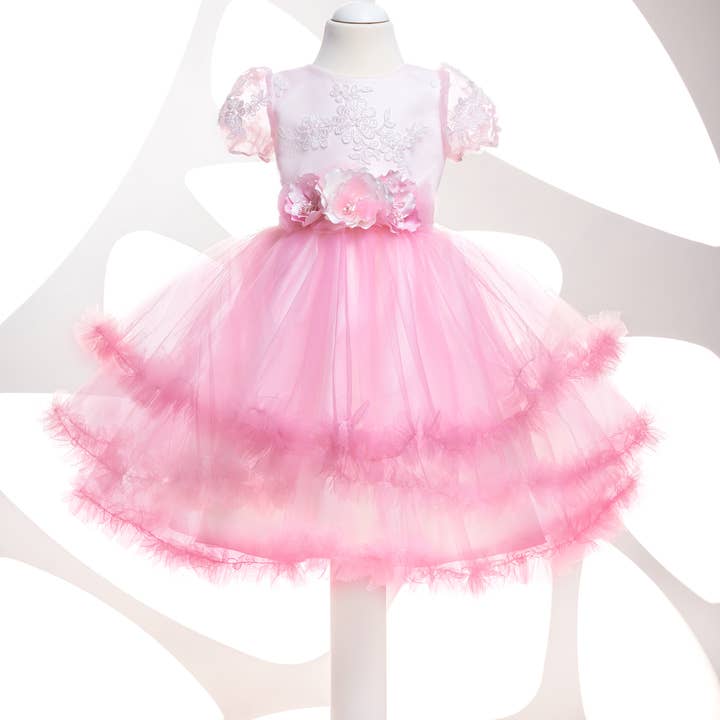 Blomma flicka klänning, klänning med bälte, rosa handgjord klänning för wholesale av Bajabella