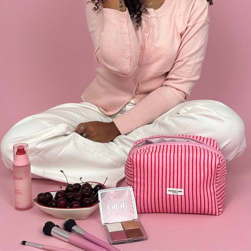 Coconut Lane – wholesale Make-up/cosmetic bag – Towel Makeup Bag - Cherry Stripe4