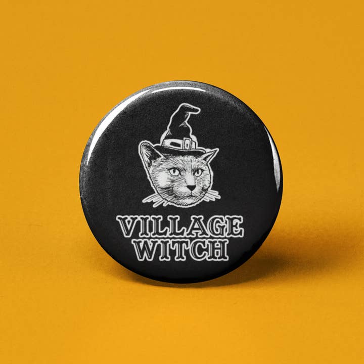 Village Witch Pinback Button for wholesale by The Pin Pal Club