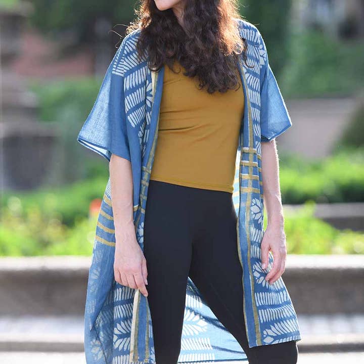 Ichcha - Wholesale Kaftan - Women's - Blue Beach Coverup Lounge Kimono/Robe Kaftan Dress - Aarya5