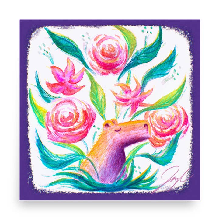 Peinture « Bouquet de capybaras » | Impression d'art floral vibrante pour la vente par JoyousJoyfulJoyness