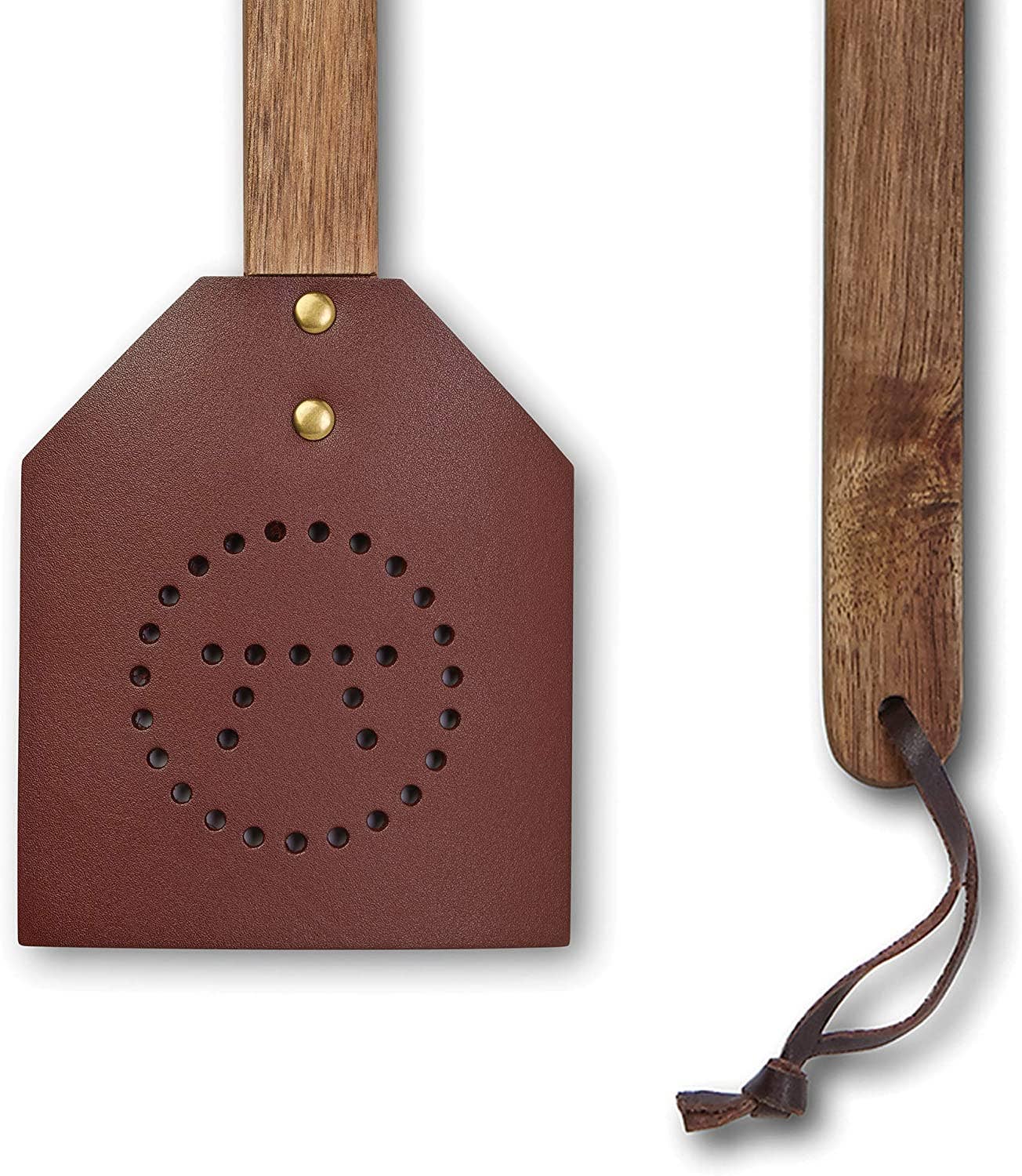 Fox Run Brands - Wholesale Outdoor Grill Tools - Outset Acacia and Leather Fly Swatter, 17.5" x 4.25"4