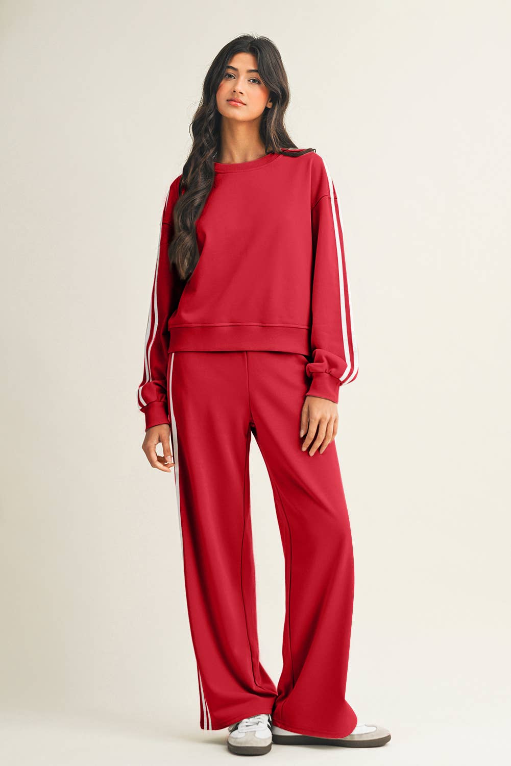 Little Daisy Closet - Wholesale Top & Pant Set (NOT Loungewear) - Women's -  LDC Striped Crewneck Pullover Sweatpants 2pcs Outfit0