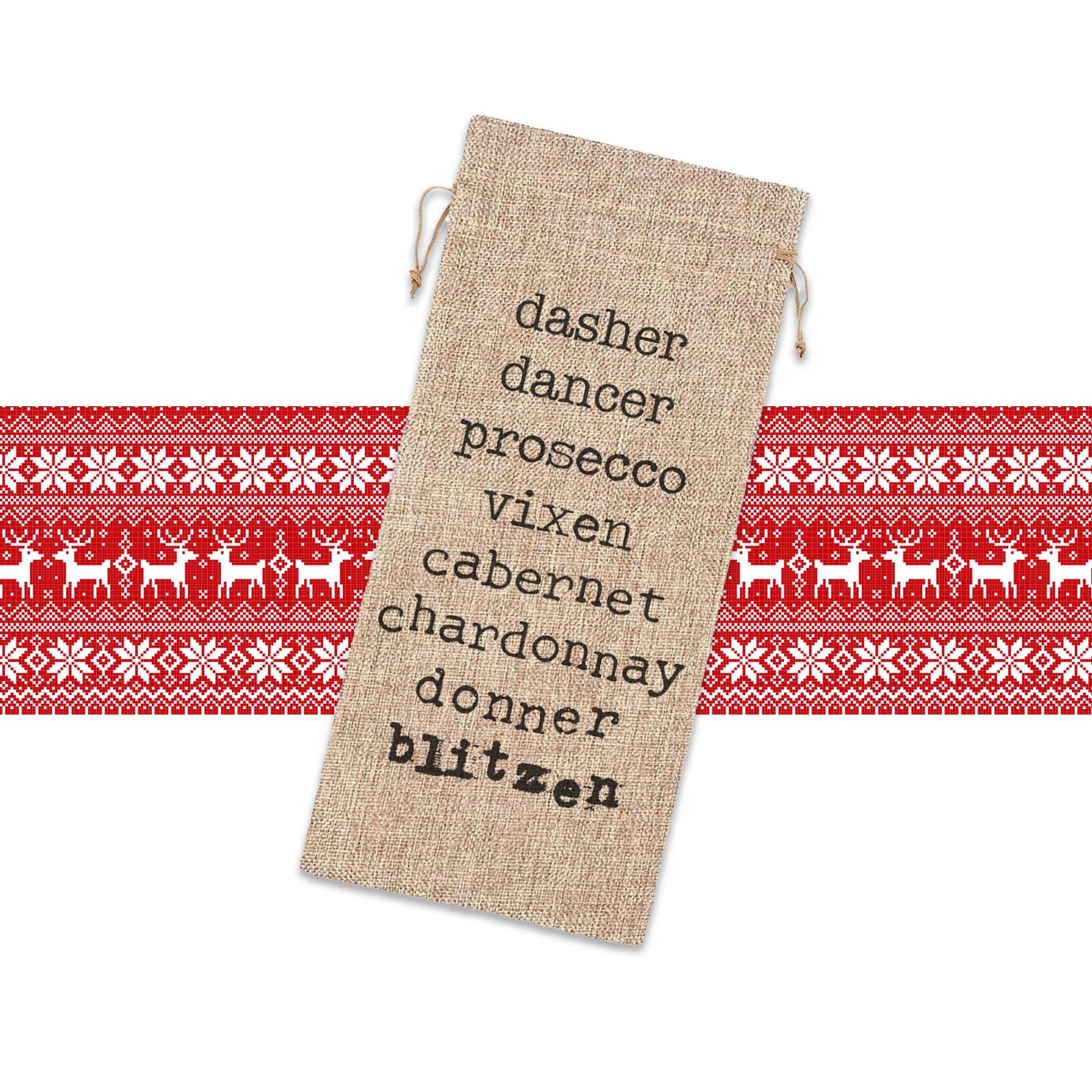 ZA Handmade Wholesale - Wholesale Wine Gift Bag - Funny Christmas Gifts Santa Reindeer Names Wine List Chardonnay Blitzen Alcohol Bottle Bag Single Wine Bottle Sac1