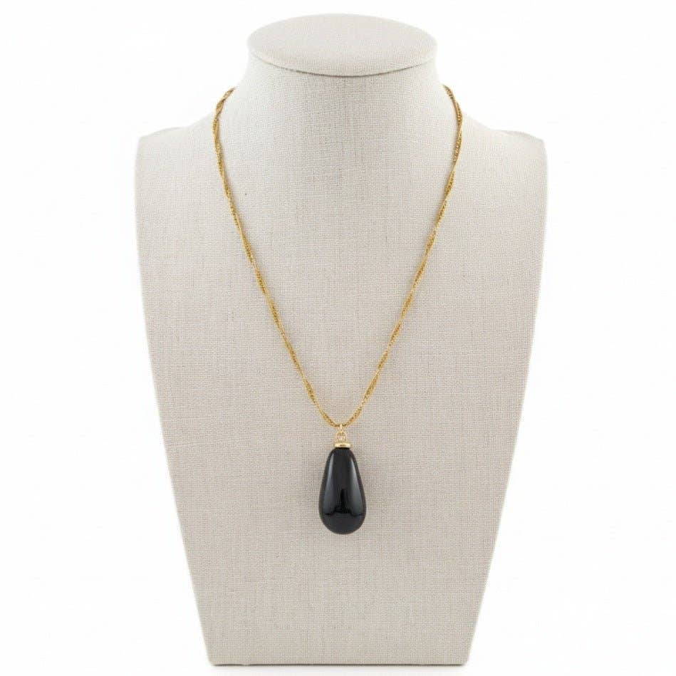 OE! - Wholesale Pendant/Charm Necklace - Onyra Double Chain Necklace in 18K Gold-Plated Stainless Steel with Maxi Black Onyx Pendant2