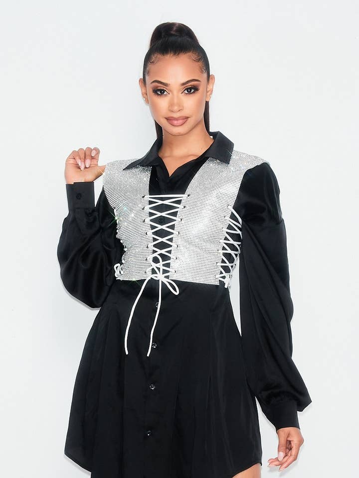 Rhinestone Lace-Up Corset Vest for wholesale by N1