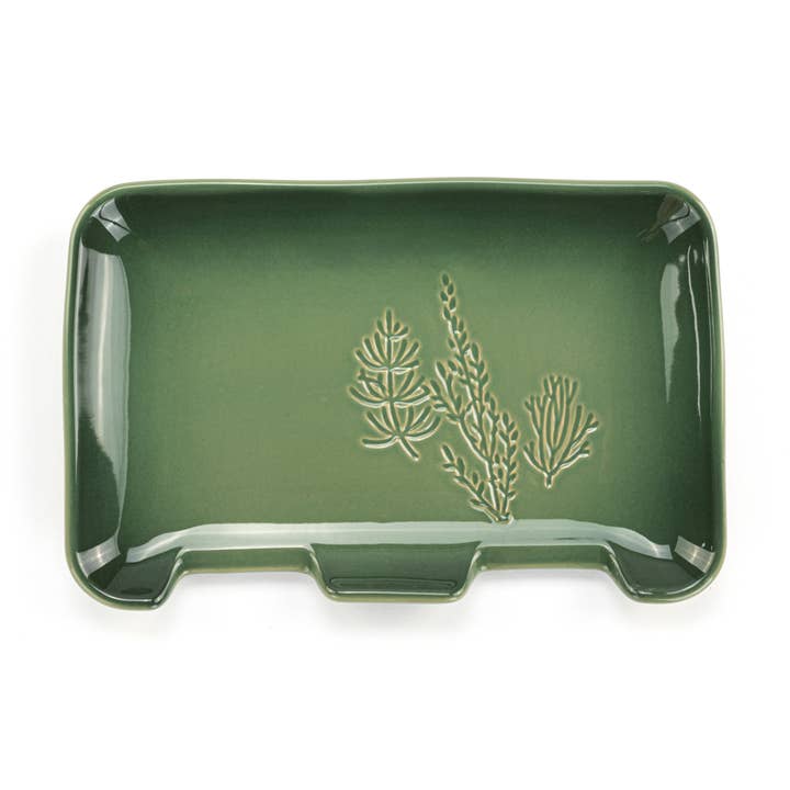 Green Pressed Floral Double Spoon Rest - 7x5in for wholesale by DEMDACO