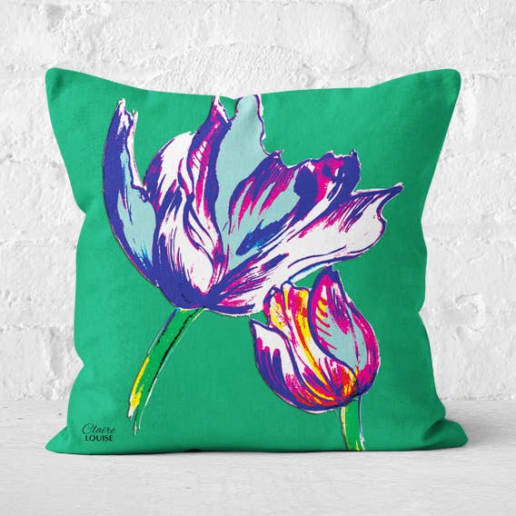 Almofada azul tulipa verde por atacado de Claire Louise