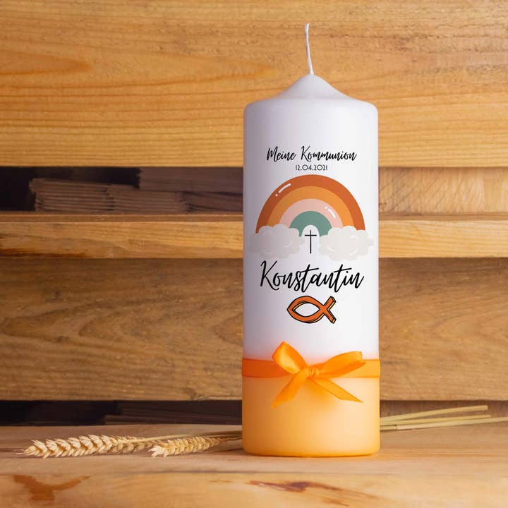 Communiekaars | regenboog|hoogte 15-30 cm | gepersonaliseerd voor wholesale door Die Kerzenwerkstatt