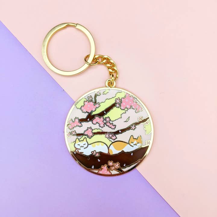 Cats in a Cherry Blossom Tree Keychain - Sakura Tree for wholesale by Made by Squeak