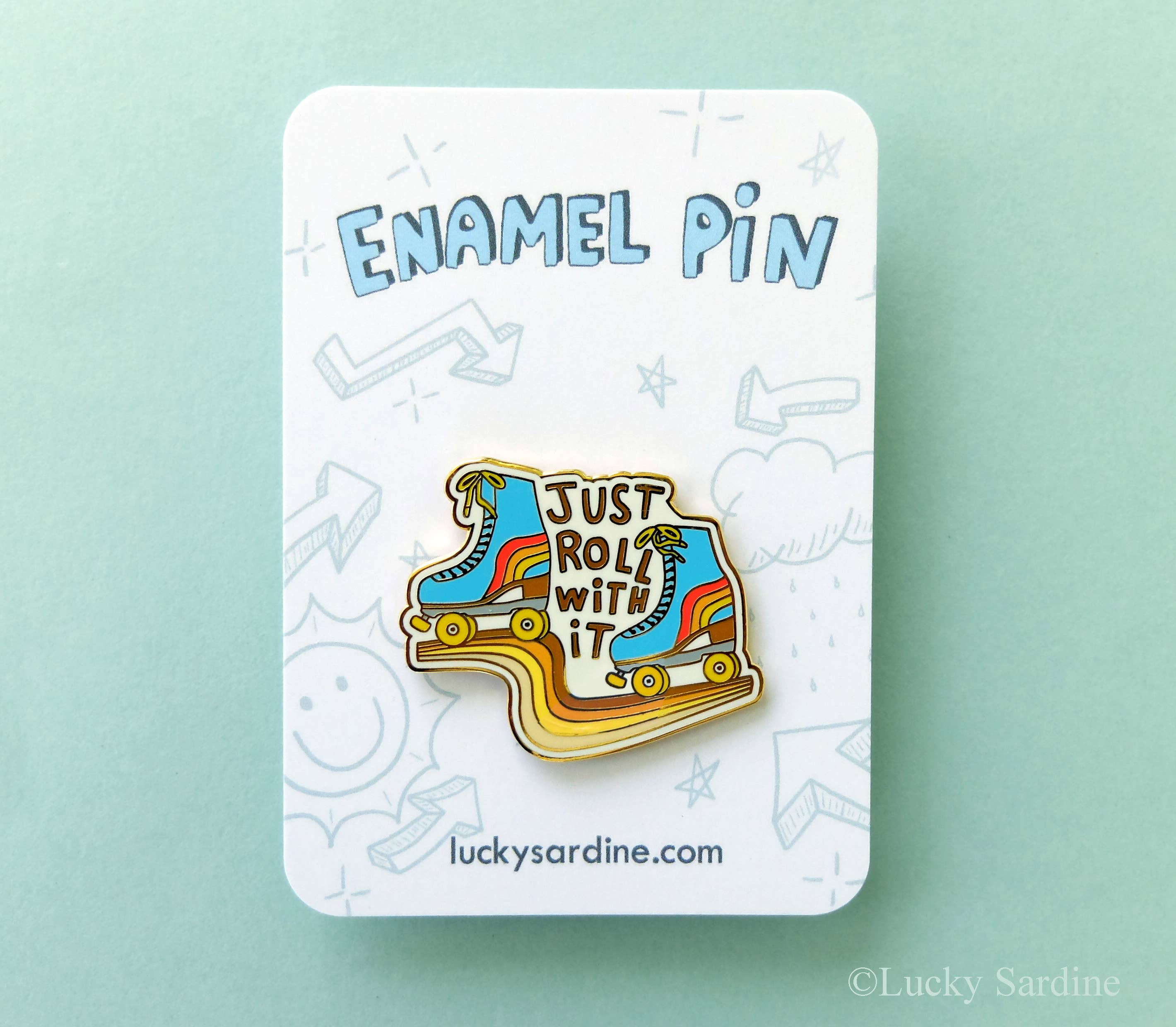Lucky Sardine - Wholesale Lapel Pin/Button - Roller Skate, Roll With It, Retro 70s 80s Vintage Enamel Pin5