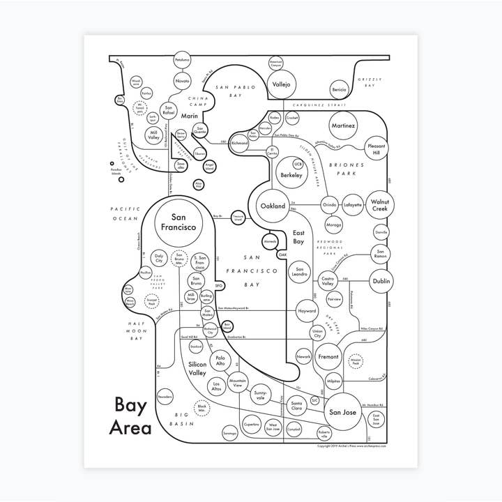 Bay Area Map Print for wholesale by Archie's Press