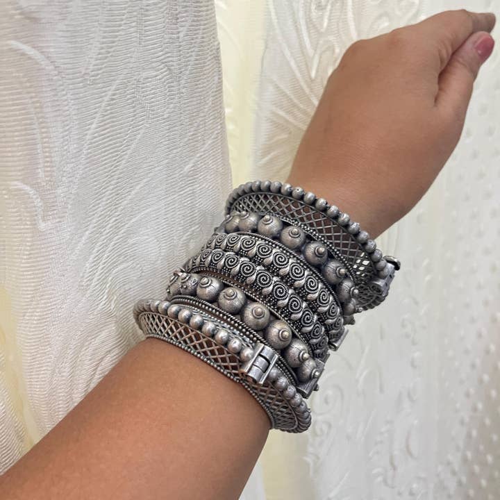 Indian Silver Plated Openable Kada Bangles with Ghunghroo for wholesale by Vastrabhushan