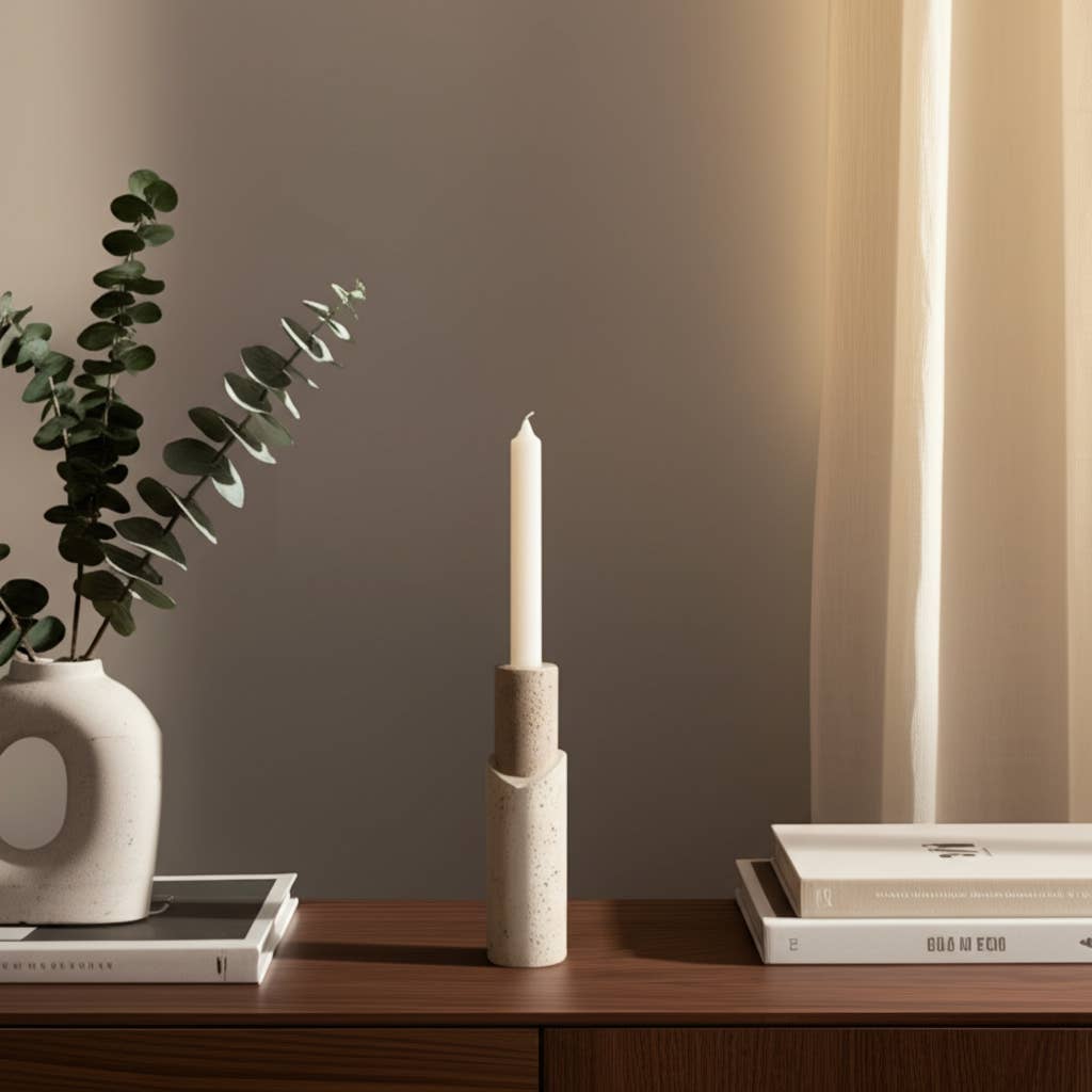 Sagebrook Home - Vendita all'ingrosso Portacandele - Portacandele a stelo - Travertino grezzo color marmo beige, 7 pollici.0