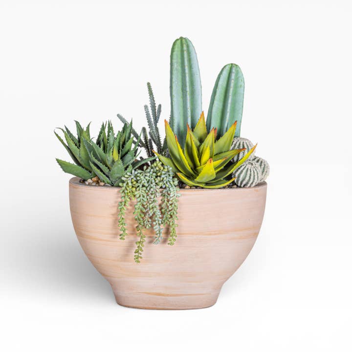 17" Maeve Bowl with Mixed Cactus Arrangement AR1472 for wholesale by Replica Plants and Decor