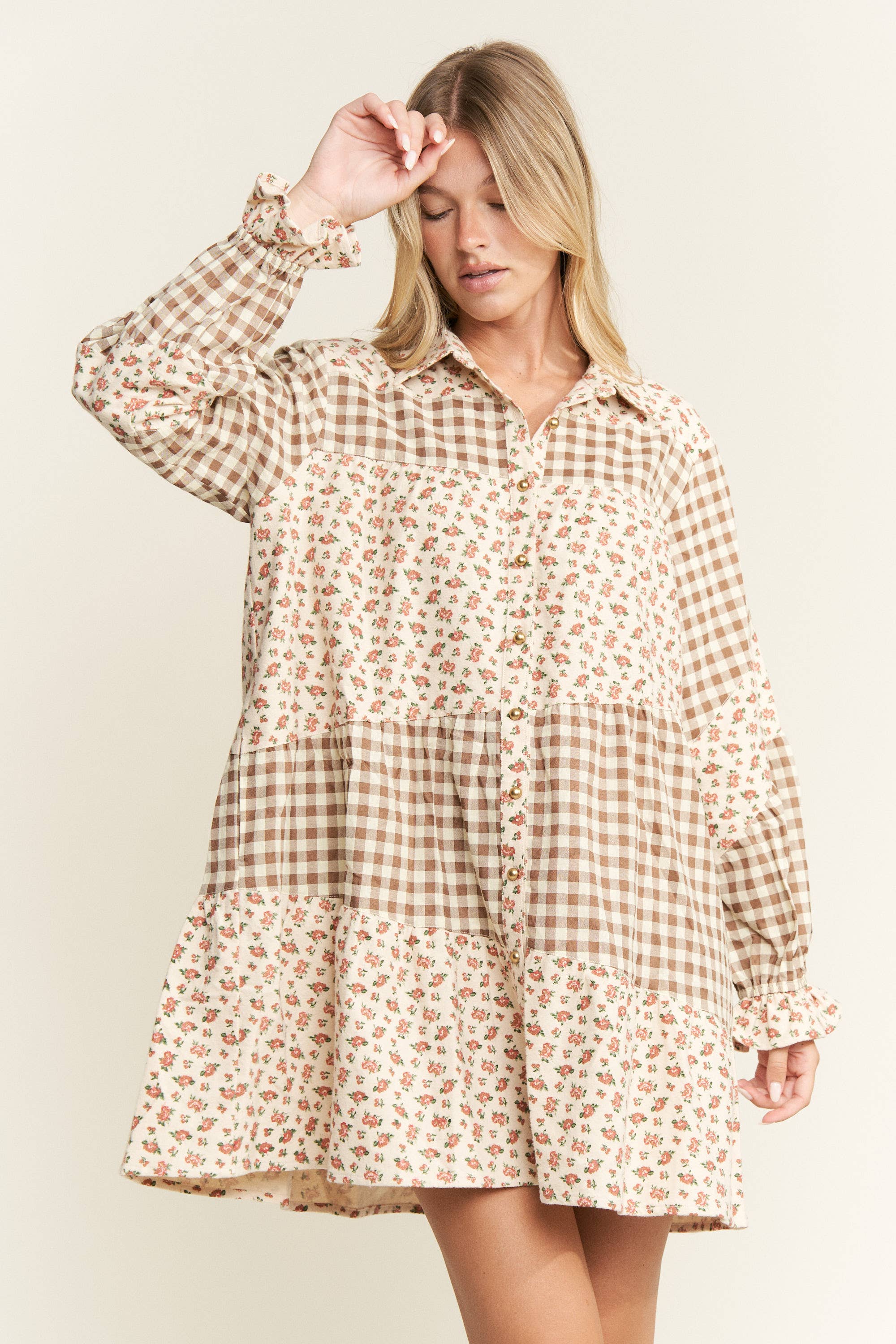 JADE BY JANE PLUS - Wholesale Dress - Women's - PLUS SIZE ASYMMETRICAL BUTTON DOWN FLORAL TIER DRESS PLUS4