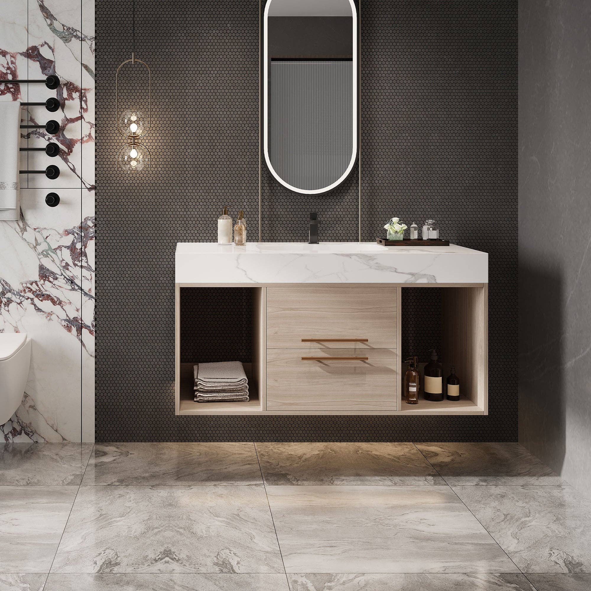 39F Inc. - Wholesale Cabinet - 39.4" Floating Bathroom Vanity w/Ceramic Sink