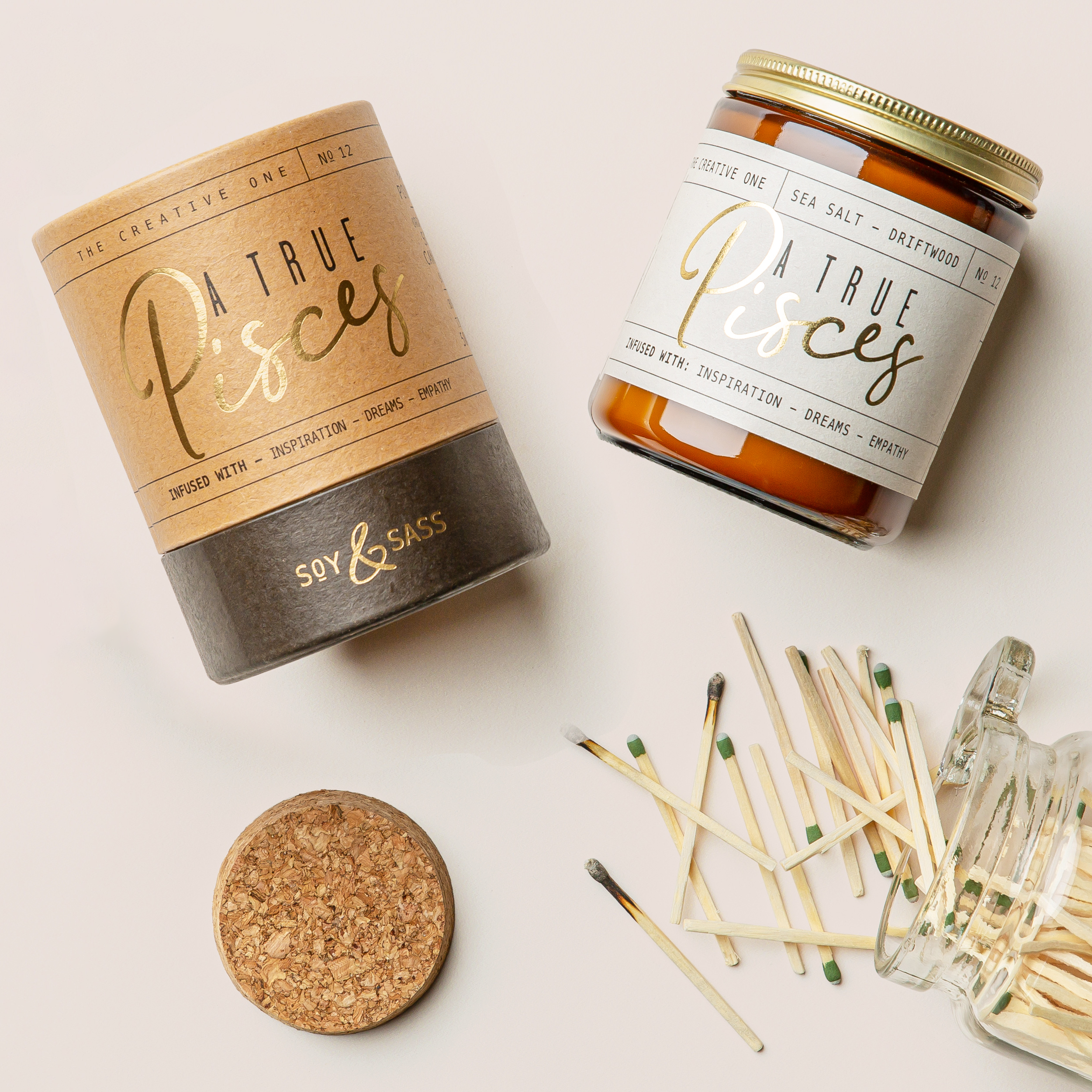 Soy and Sass - Wholesale Jar/filled candle - Pisces Soy Candle - Amber Jar - 9 oz3