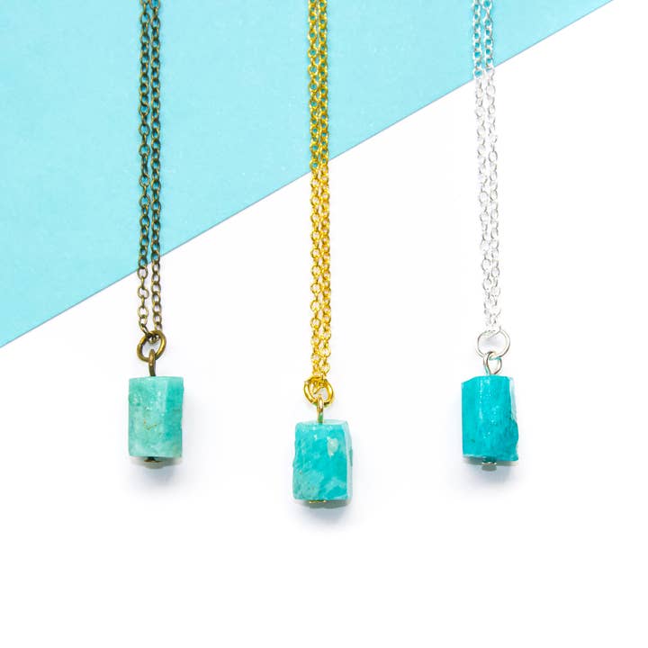Colar minúsculo amazonita, colar de cristal cru delicado por atacado de All the Tiny Pieces