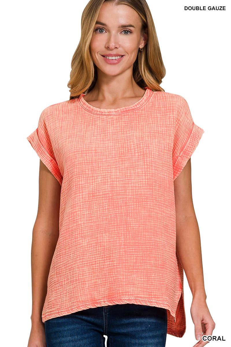 Vanilla Monkey - Vendita all'ingrosso Top in maglia - Donna - Top a maniche corte in doppia garza intrecciata lavata con acido4