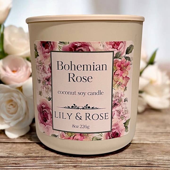 ** NOUVEAU ** Rose Bohème | Bougie en cire de soja | 8oz pour la vente par Lily & Rose Candle + Floral Boutique