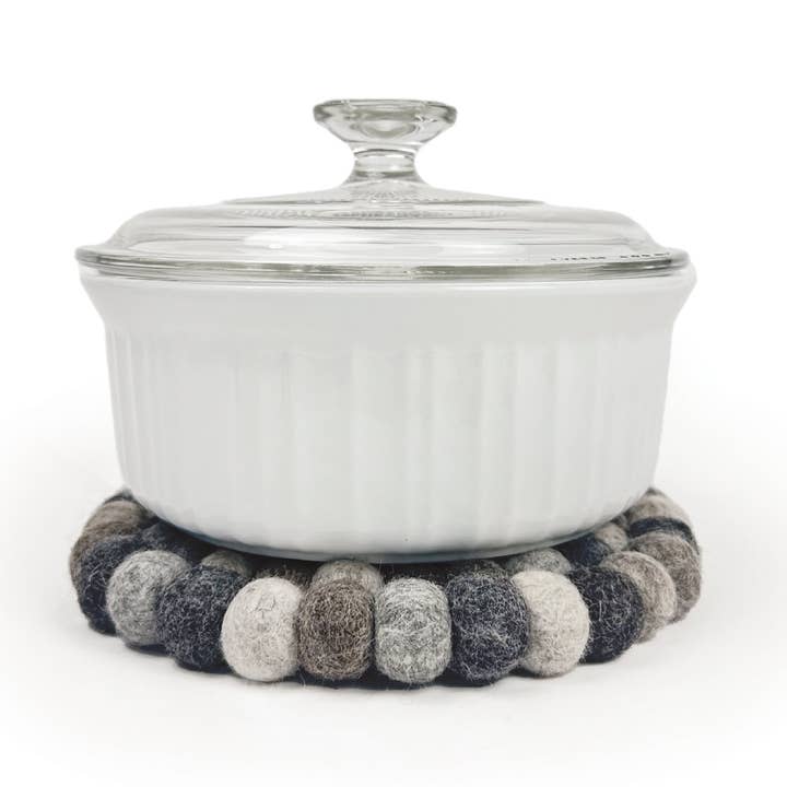 Sheep Farm Felt - Wholesale Trivet - Dappled Gray Felt Ball Trivet | Min. order 40
