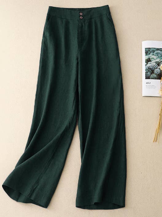 Whisper Mint - Wholesale Pants - Women's - Linen wide-leg pants casual pants slim versatile linen pants