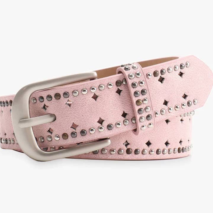 UNISHE - Wholesale Belt – Women's - Perforated Punk Double-Row Studded Leather Belt ZK36754